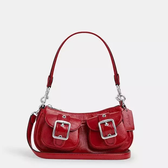 Coach Handbags - COACH Ashton Baguette Bag - Dark Cardinal/Silver